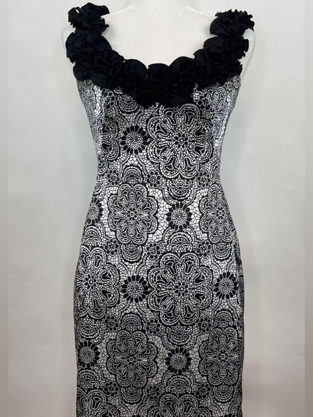 Maggy London Soft Satin Black White Cocktail Dress - Small